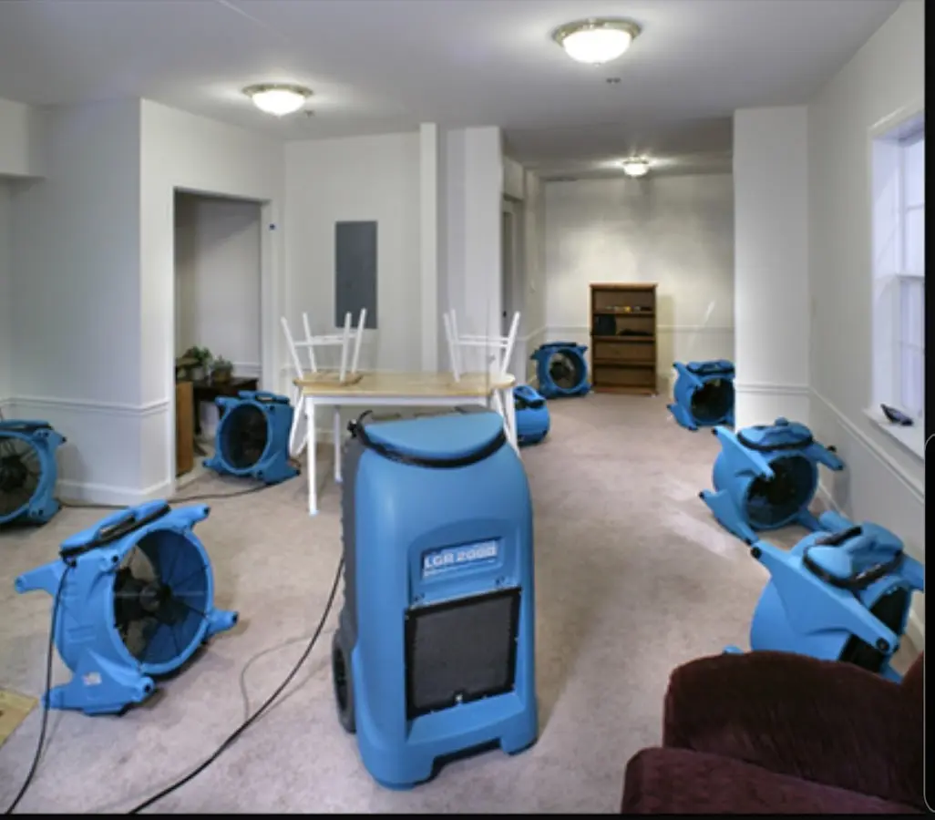 Air movers and dehumidifier setup for Water Damage Restoration in Lake Mathews